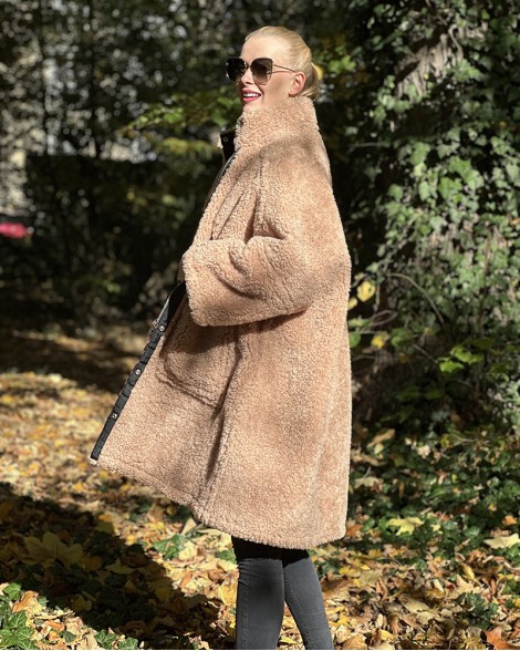 Kabát dámský Diesel hnědý  teddy oboustranný